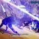 The Nahobino delivers a finishing blow on an enemy, as his blade impacts behind him.